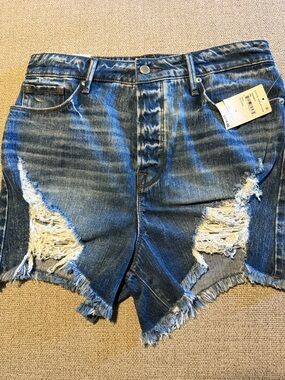 Good American Distressed Blue Denim Shorts